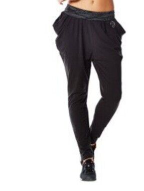 Zumba Wear Size XS Funky Harem Pants Sew Black Pockets Cotton Poly Spandex (HG)